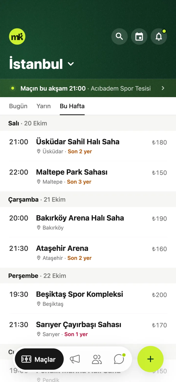 Maçlar: İstanbul’daki yaklaşan halı saha maçları